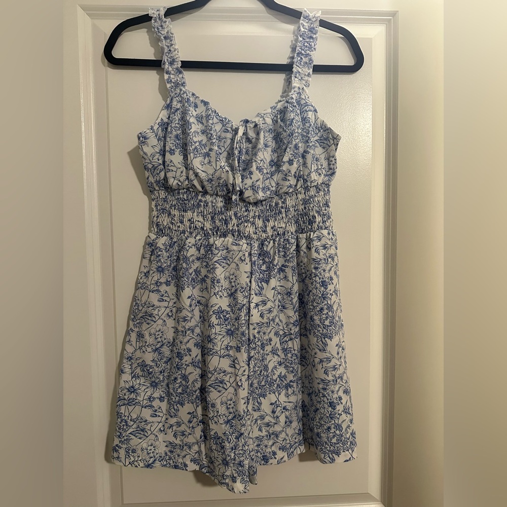 Floral Blue and White Romper